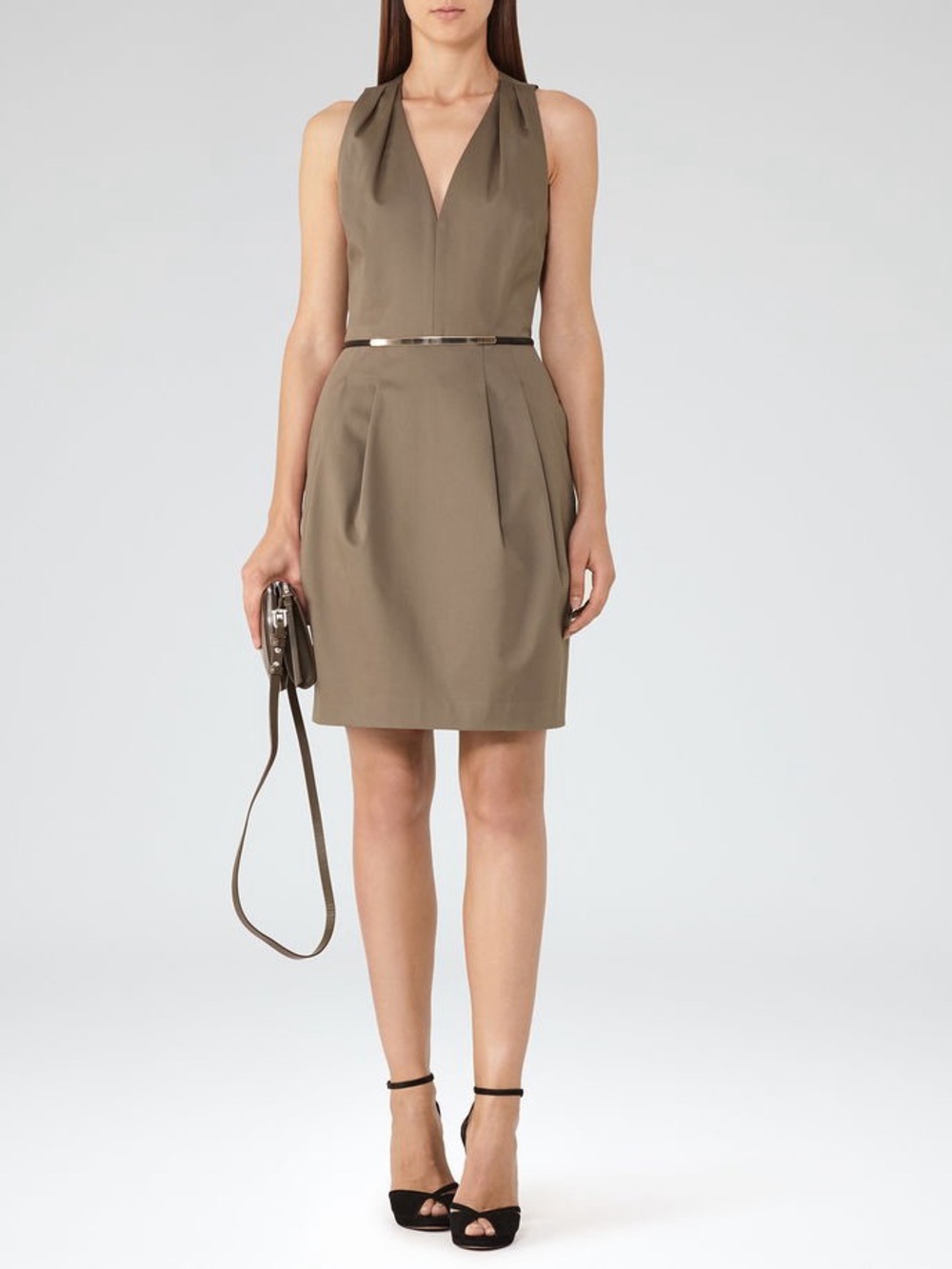 REISS Women's Rakele Sleeveless Fit and Flare Dress - Khaki Green, Sz 8